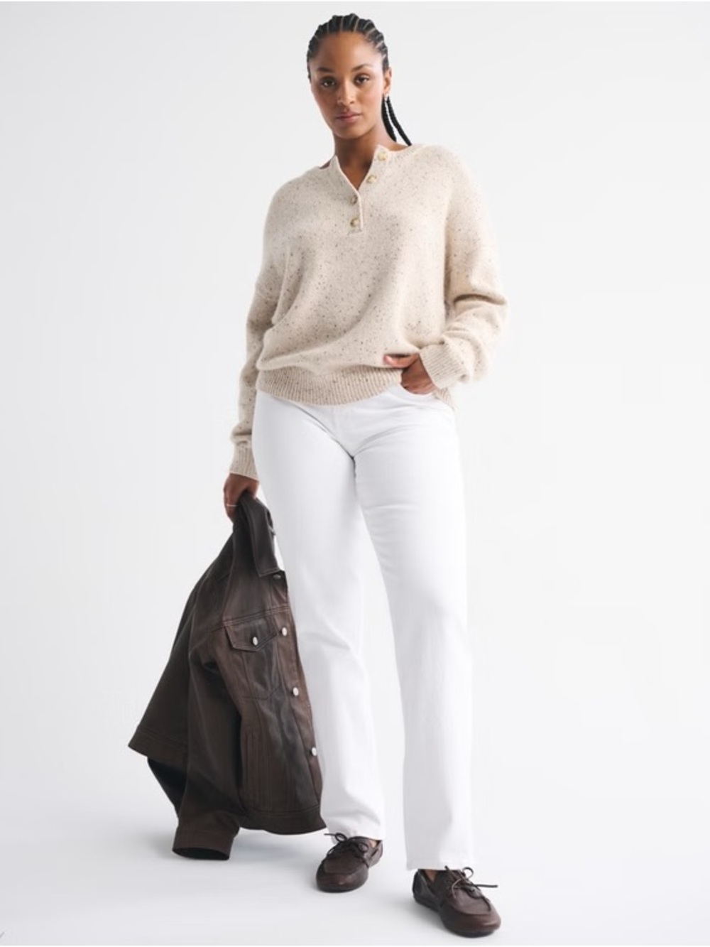 Abercrombie Curve Love Mid-rise 90’s Straight Women's White Jeans